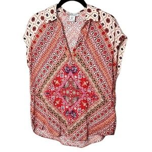Rachel‎ Zoe Top XS Bohemian Print Short Sleeve Blouse Casual